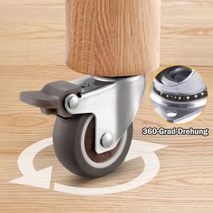 Home Nature Wohnkonzept Schwerlast Lenkrollen 50mm mit Bremse 360° drehbar, 4 Stück geräuscharm Rollen für Möbel Industrie – Bild 4