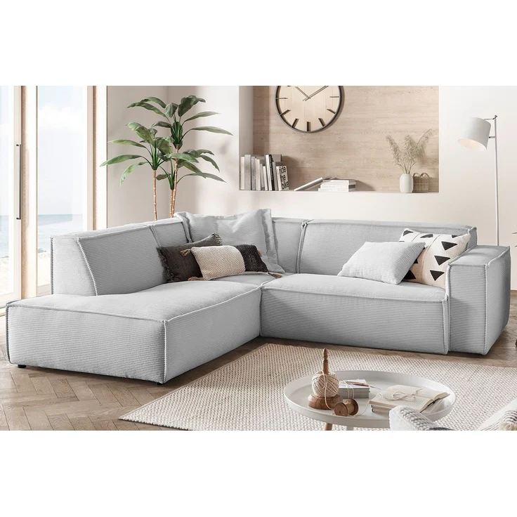 KAWOLA Sofa SAMU Ecksofa Cord hellgrau Recamiere links 72 x 224 x 254 cm – Bild 2