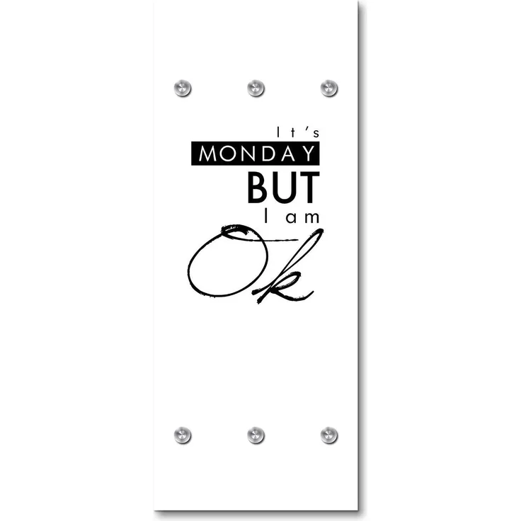 Queence Garderobe - "Monday" Druck auf hochwertigem Arcylglas inkl. Edelstahlhaken und Aufhängung, Format: 50x120cm