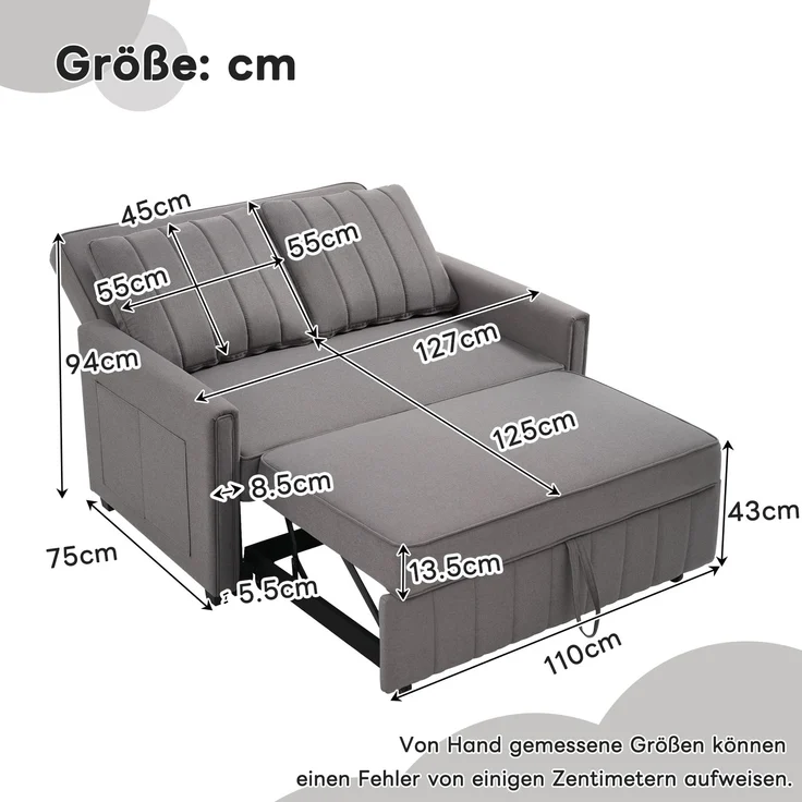 EINHOM Multifunktionales Klappsofabett mit Schlaffunktion, sofa, ideal für kleine Räume, geeignet für Zuhause oder Wohnheime, verstellbare Rückenlehne, 180 x 127 cm bequemes Sofabett – Bild 2