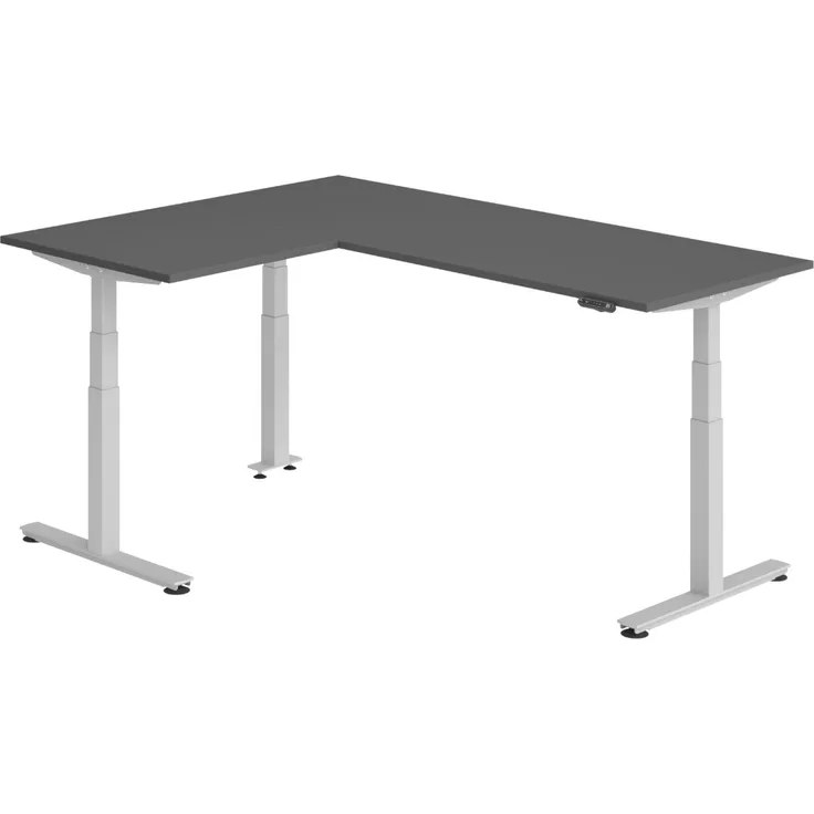 bümö Eckschreibtisch elektrisch höhenverstellbar L-Form: 200 x 160 cm in graphit, Gestell silber - Stehschreibtisch mit Memory-Steuerung, elektrischer XXL Schreibtisch für die Ecke, XDSMW-2008-G-S