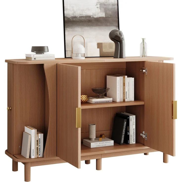 DESVIAE Sideboard Naturfarben aus MDF – 140x88x40 cm – 2 Rollotüren, verstellbarer Einlegeboden – Bild 7