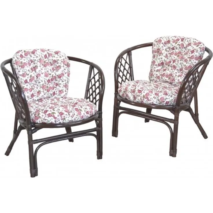 Rattansessel "Sonja I" 2 Stück, handgeflochten, braun mit Kissen