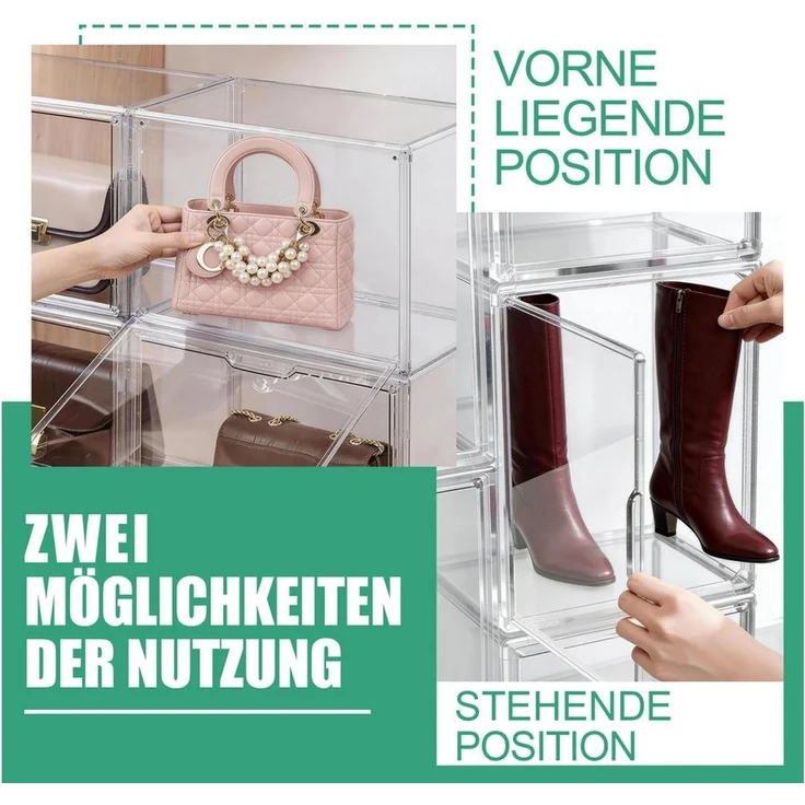 XIIW Vitrine Acryl Schaukasten Organizer Transparent Stapelbar Aufbewahrungsbox (Set, 2er Set, 40 × 25 × 30 cm) Displaybox mit Magnettür für Taschen, Schuhe & Accessoires – Bild 4