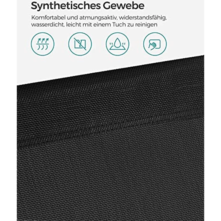 Sonnenliege, klappbarer Liegestuhl, 193 x 53 x 29 cm, max. Belastbarkeit 150 kg, mit Sonnenschutz, Kopfstütze und Verstellbarer Rückenlehne, für Garten, Pool, Terrasse, Schwarz, 1 Liege – Bild 9
