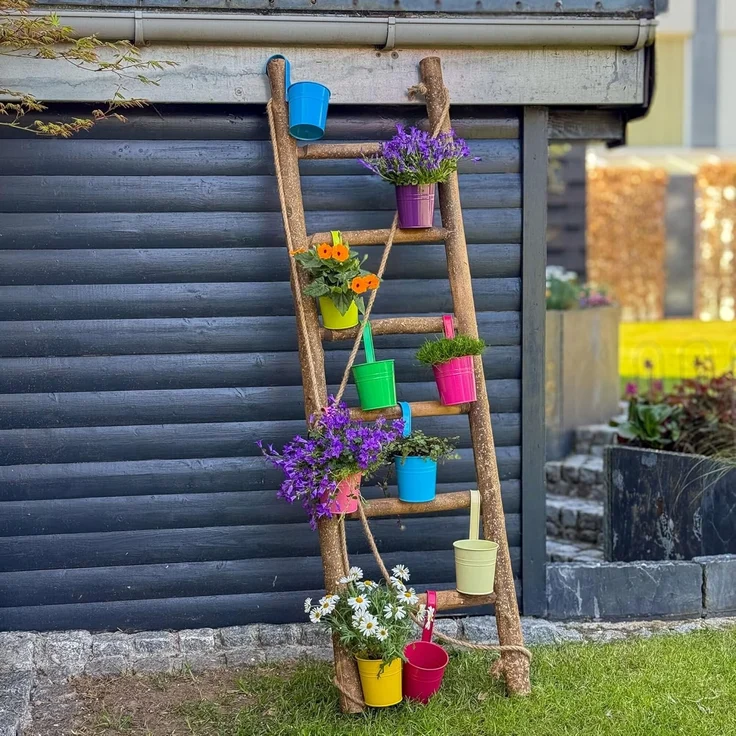 UNUS GARDEN Blumentopf Metall Blumentopf Set 10 teilig bunt Hängetöpfe mit Henkel wetterfest (Blumentöpfe 10er Set bunt hängend), blumentopf hängend, hängetopf balkon, blumentöpfe bunt, kräutertöpfe – Bild 2