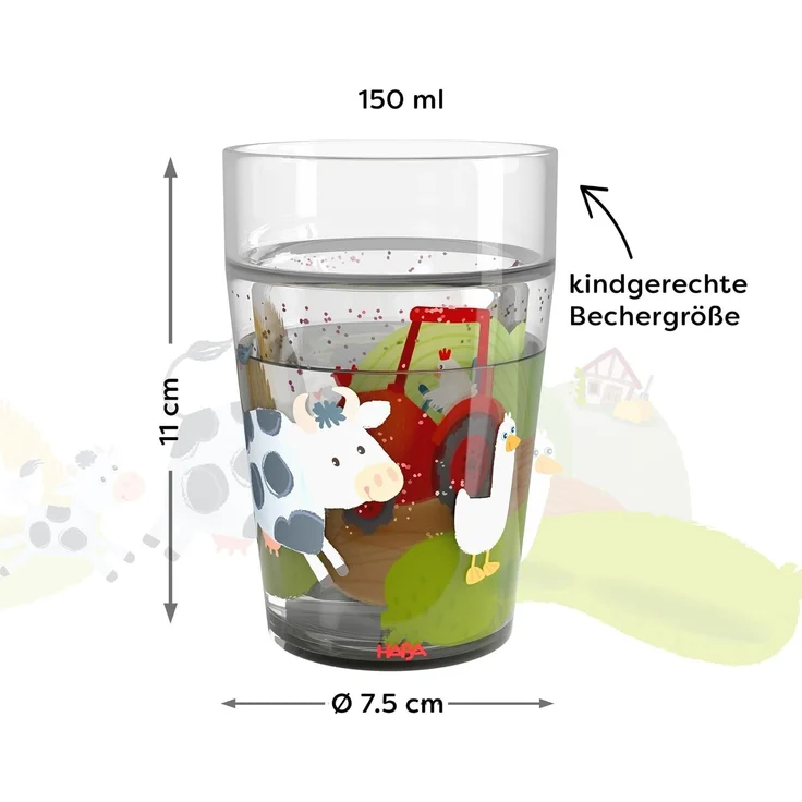 HABA Glitzerbecher Bauernhof – Kinderbecher mit funkelndem Glitzer-Effekt, perfekt für Wasser, Saft & Tee, Praktisch für kleine Hände – 2012447002 – Bild 3