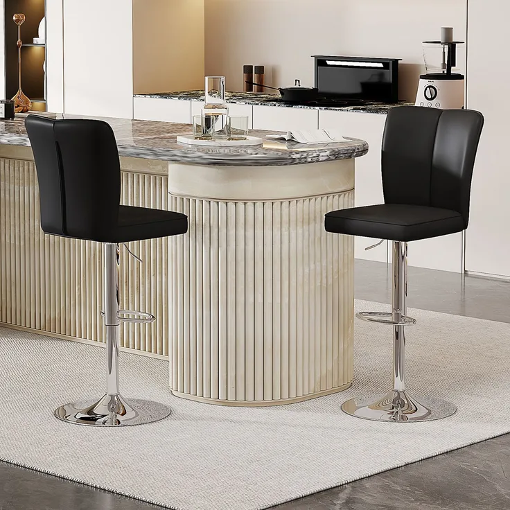 Höhenverstellbarer Barhocker im 2er-Set, 360° drehbar. Luxuriöser Barhocker im Schwarz-Silber-Design aus wasserabweisendem PU-Leder, geeignet für Kücheninseln. Verschiedene Farben erhältlich.--Schwarz+Silber--37x44x44.5cm--YOUDENOVA