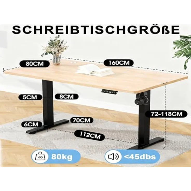 JUMMCIO Höhenverstellbarer Schreibtisch 160x80 cm, Stabiler Elektrischer Schreibtisch mit Vierteilige Tischplatte, Computertisch mit Memory Funktion,Standing Desk für Büro, Beige&Schwarz – Bild 3