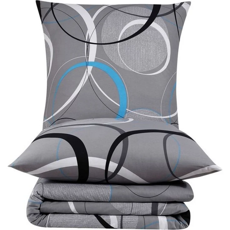 Buymax Bettwäsche Wave, Bettgarnitur, Bettbezug Set, Renforcé: 100% Baumwolle, 2 teilig, mit Reißverschluss, gemustert, Kreise, Grau, Türkis, 135x200 cm – Bild 4