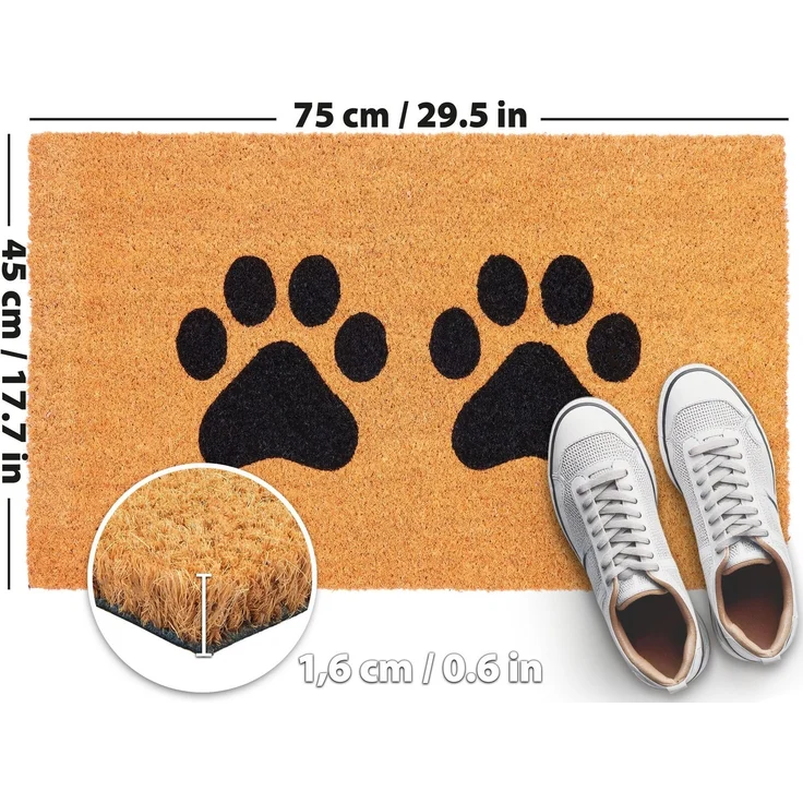 BRUBAKER Fußmatte Pfoten - 45 x 75 cm Hunde und Katzen - Fußmatte für Außen und Innen, Türvorleger für Hundebesitzer & Katzenbesitzer, Höhe: 15 mm, Schmutzfangmatte aus 100% Kokos - Wetterfest & Rutschfest – Bild 1