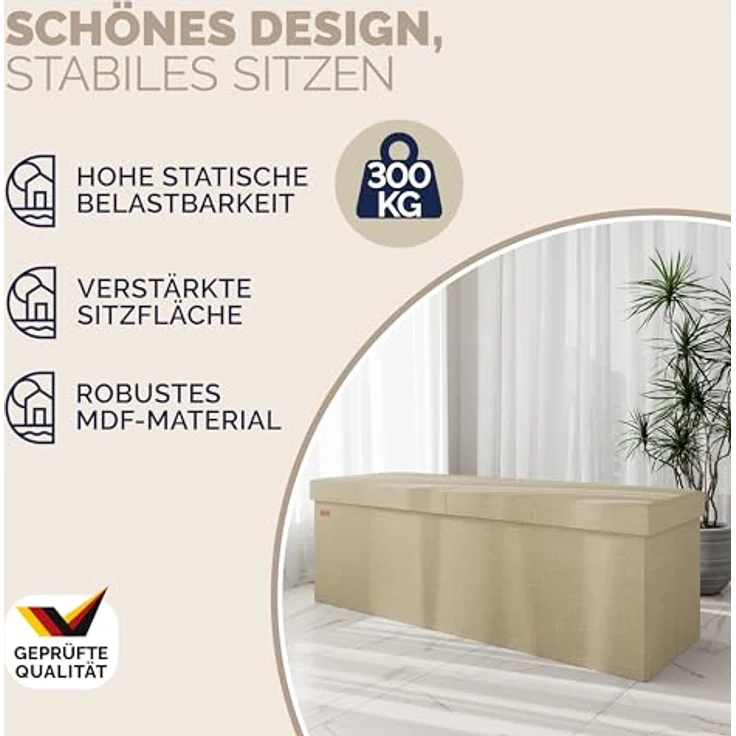 CASARIA® Faltbare Sitztruhe mit Stauraum Leinenoptik Beige XL – Bild 5