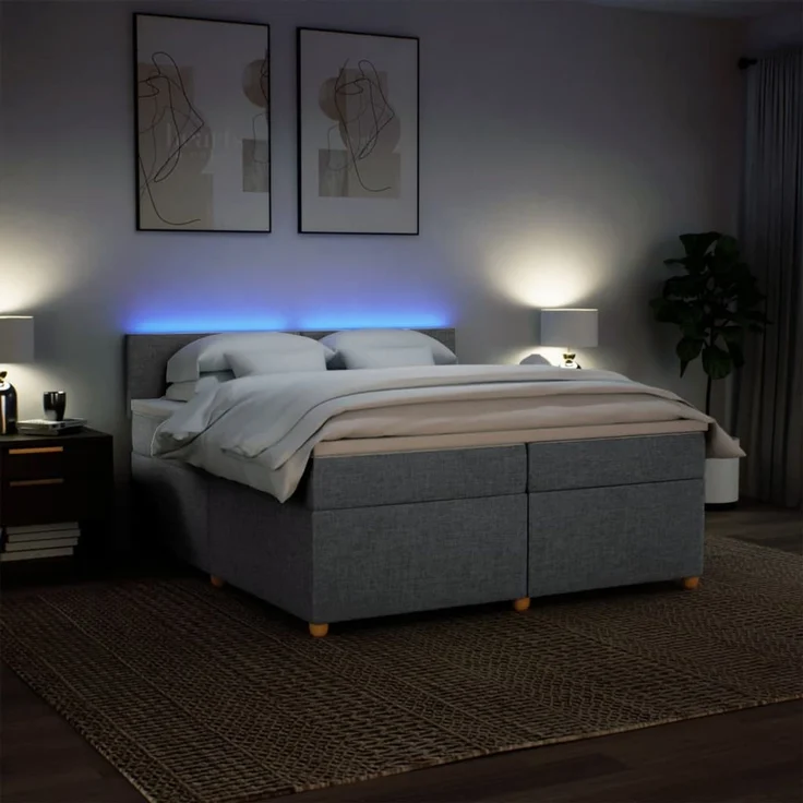 vidaXL Boxspringbett mit Matratze Hellgrau 200x200 cm Stoff 3289080 – Bild 5