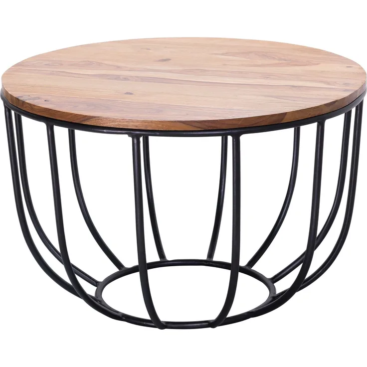 Wohnling Couchtisch, Sheesham Massivholz / Metall, 60 x 39 x 60 cm