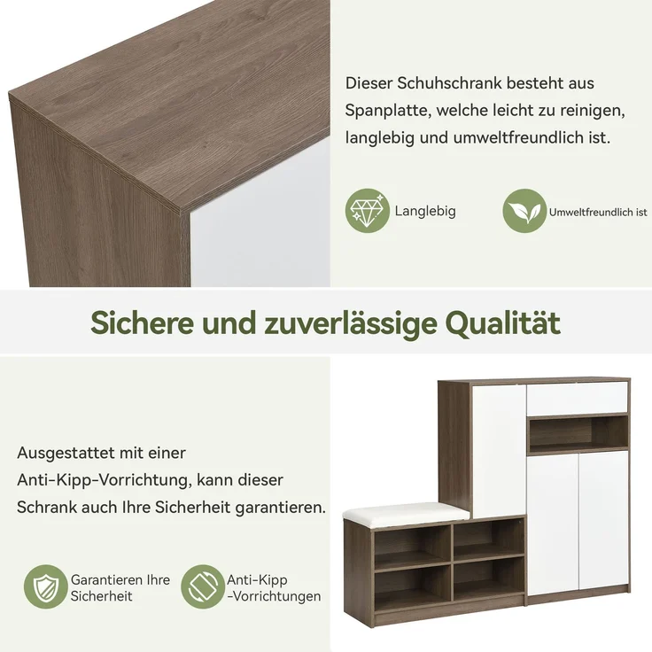 Merax Schuhaufbewahrungsbank & Schuhschrank, Schuhbank, multifunktionales Schuhregal mit gepolstertem Sitz, mit verstellbaren Regalen, weiß – Bild 6