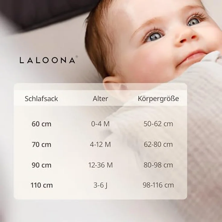 LaLoona Sommer-Schlafsack Musselin, 100% Baumwolle in Beige, Größe 70 cm, TOG 0,5 für warme Nächte – Bild 8