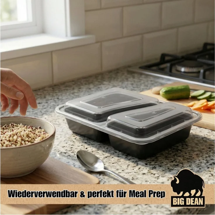 BigDean Lunchbox 10 Stück wiederverwendbare Meal Prep Boxen mit Deckel 2 Fächer, Kunststoff, (Set, 20-tlg, Meal-Prep Boxen), Spülmaschienenfest, Gefrierschrankfähig, Mikrowellengeeignet – Bild 1