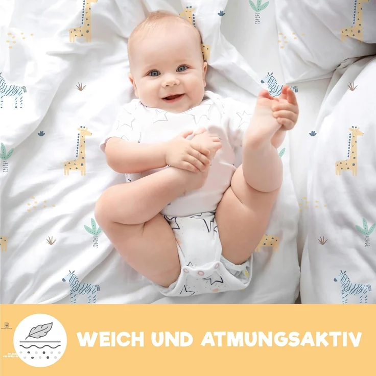 2X Spannbettlaken aus 100% Baumwolle mit Gummiband - 1X Matratzenschoner aus 100% wasserdichtem Material - 3er-Set - 55x90 cm - Savanne – Bild 6
