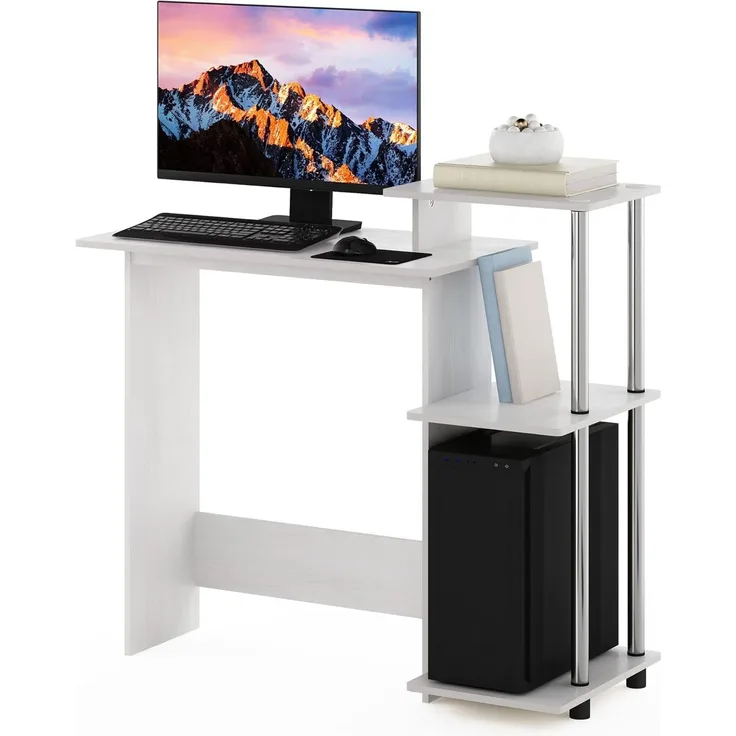 Furinno Efficient Home Laptop Notebook Computertisch, Weiße Eiche, Edelstahlrohre