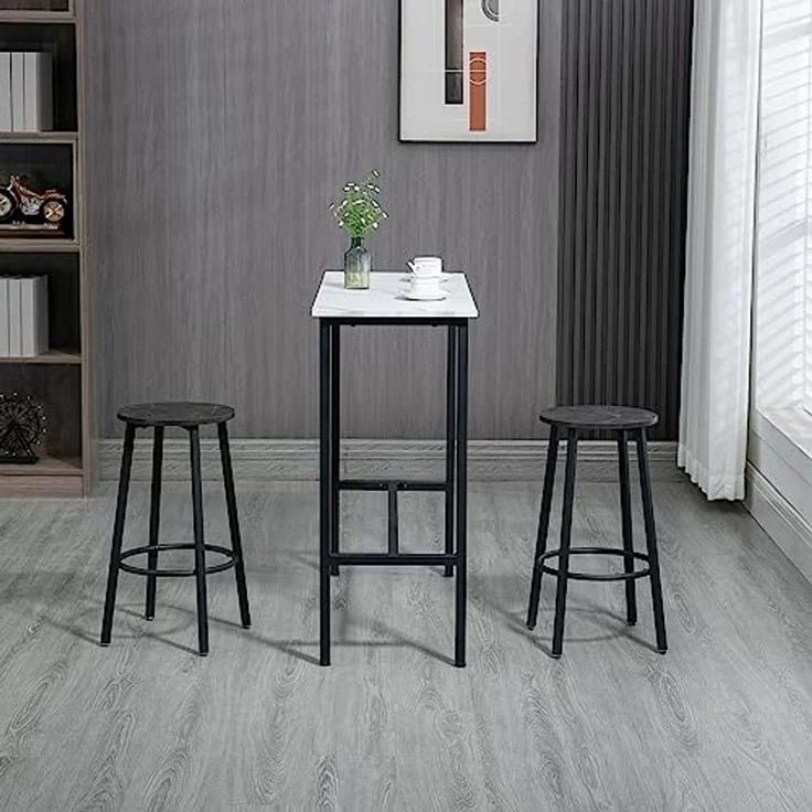 HOMCOM Bargruppe Bartisch mit Barhocker Set, 3-teiliges Bartisch Set für Esszimmer, (3-tlg) – Bild 6