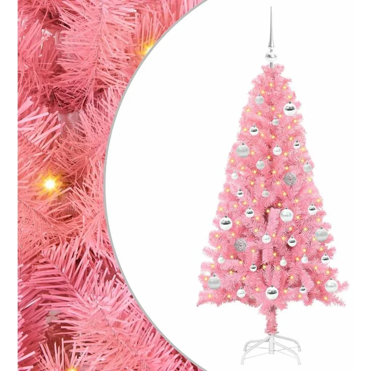 vidaXL Weihnachtsbaum mit LED-Beleuchtung Rosa 150 cm PVC und Stahl 3396421 – Bild 2