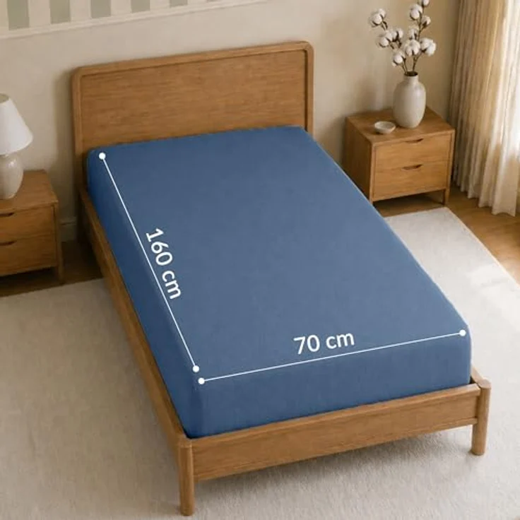 Twinzen Spannbettlaken 70 x 160 cm - 100% Jersey Baumwolle, Blau - Oeko-Tex zertifiziert, atmungsaktiv und pflegeleicht – Bild 3