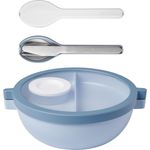 Mepal - Meal Prep Boxen Vita Set - Bento Schüssel + 3-teiliges Besteck-Set Ellipse - Brotdose mit Fächern - Extra Fach mit Deckel, Dressing-Deckel & Tablett - Bentobox - 1500 ml - Nordic Blue