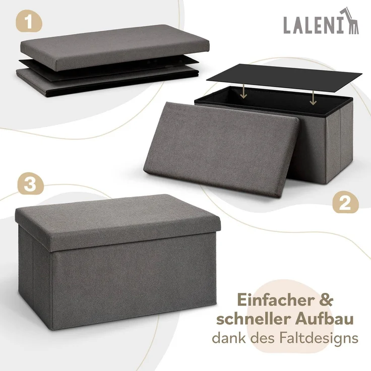Laleni Sitztruhe Sitzbank mit Stauraum aus robustem Boucle-Stoff, Bequemer Hocker mit Stauraum - Aufbewahrungsboxen – Bild 6