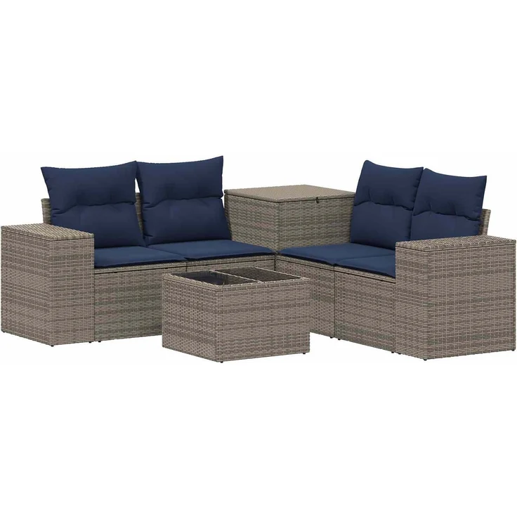 vidaXL Sofa Set 6 stk. Grau und Marineblau Polyrattan und Stahl 3447567 – Bild 2