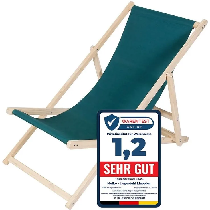 Melko Gartenstuhl Strandliege Liegestuhl Gartenliege Holz Freizeitliege Campingliege (Stück, 1 St), Inkl. Sicherung gegen ungewolltes Zusammenklappen