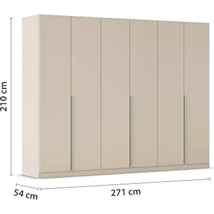 Rauch Möbel Alabama, Kleiderschrank für Schlafzimmer, Kinderzimmer, Wohnzimmer, Garderobe, Flur, 6-türig, mit Zubehör Basic, Farbe Beige, Breite 271 cm – Bild 4