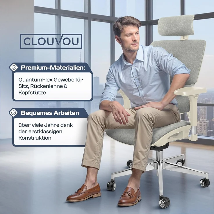 CLOUVOU MasterSeat Bürostuhl Ergonomisch [TESTSIEGER] Schreibtischstuhl 100% individuell einstellbar | Büro Stuhl & Gaming Stuhl | Computerstuhl Home Office Chair Ergonomic | Drehstuhl 150 kg – Bild 7