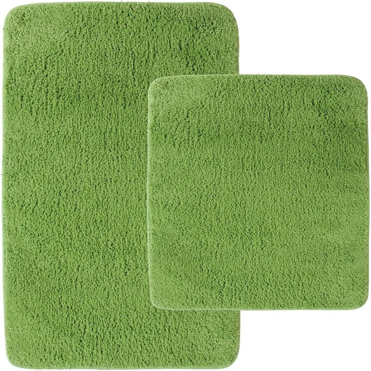 NYVI Badematte Badematten Set 2 teilig NYVISpa Lasalle Grün Badezimmerteppich Set, Höhe 20 mm, Polyester, Badematte 50x80cm + WC Vorleger ohne Ausschnitt, Rutschfest & Waschbar