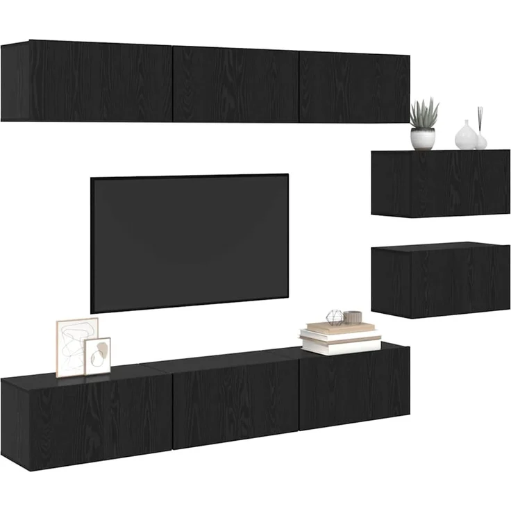 vidaXL TV-Schrankset Wandmontiert Schwarz Eichen-Optik Holzwerkstoff 3393352 – Bild 2