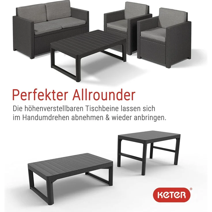 Allibert Gartentisch Lyon, höhenverstellbar [65 cm / 40 cm Tischhöhe], witterungsbeständig – Bild 5