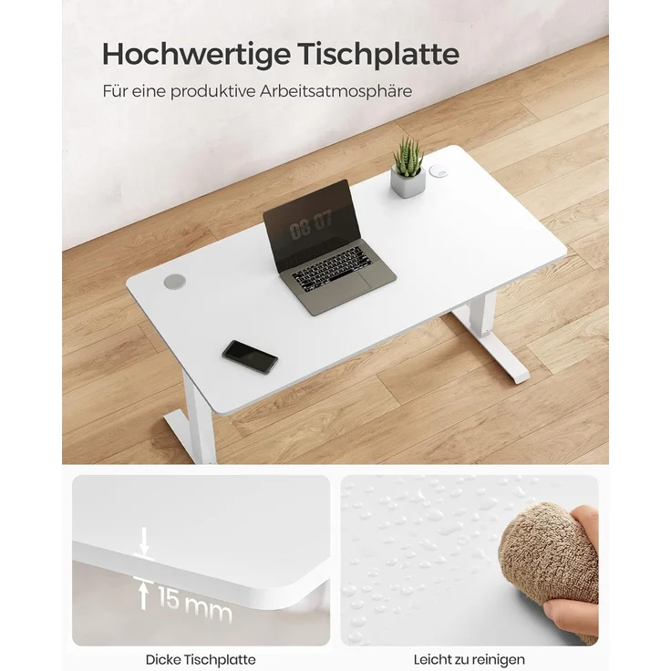 Songmics Höhenverstellbarer Schreibtisch elektrisch, Tischgestell, Schreibtischständer mit Motor, stufenlos verstellbar, 140x70 x (73-114) cm, Stahl, weiß LSD012W01 – Bild 5