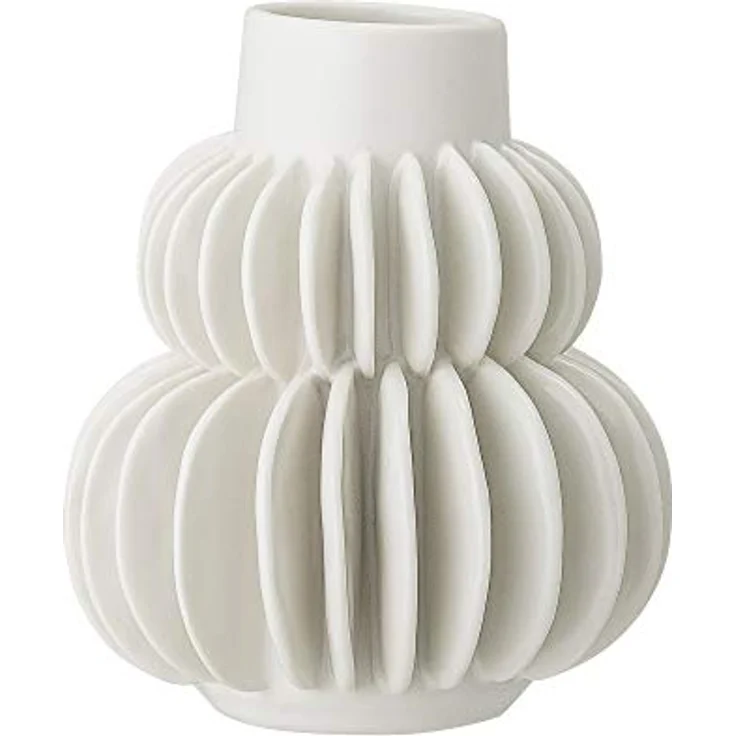 Bloomingville Vase mit Struktur, Steingut in Weiß, 11,5cm x 11,5cm x 14cm – Bild 1
