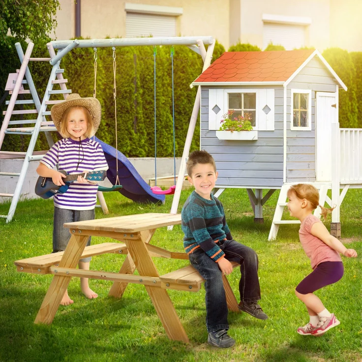 KADAX Gartenbank. Holzbank für Kinder mit Tisch und Tisch für den Garten – Bild 3