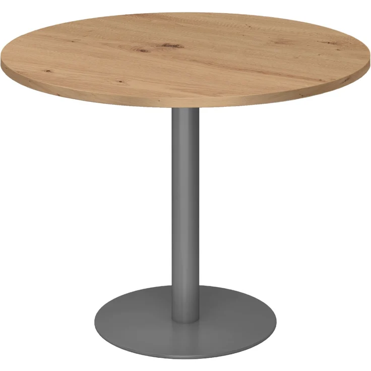 bümö Besprechungstisch, Esstisch groß, Tisch rund 100x100 cm in Asteiche, Gestell: graphit - großer Rundtisch für 2 Personen mit Holz-Platte, Säule aus Metall, Konferenztisch, Bistrotisch, STF10-R-G – Bild 1