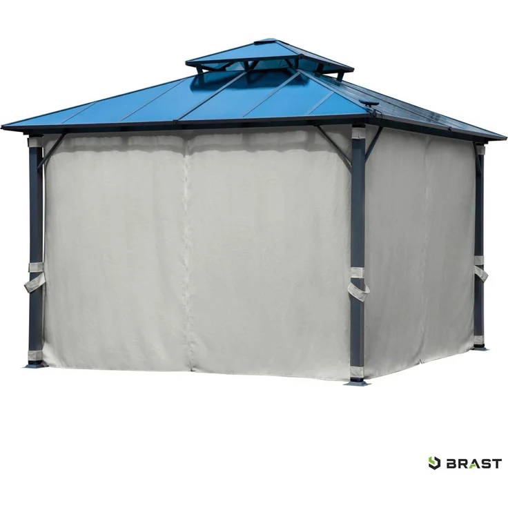 BRAST Pavillon Aluminium Pagode inkl. Moskitonetz, festes Dach, wasserdicht, stabil, UV-Schutz, 3,5x3,5 m, Hellgrau – Bild 8