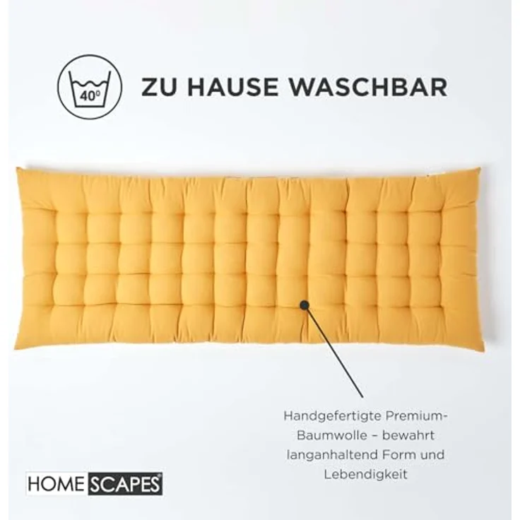 Homescapes Stuhlkissen 3er Bankauflage gelb 100% Baumwolle – Bild 8