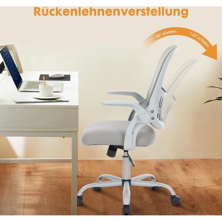 DUMOS Bürostuhl Ergonomisch, Schreibtischstuhl mit Lendenwirbelstütze, Verstellbaren Armlehnen Drehstuhl, Höhenverstellbarer Office Chair, Bürostühle Geeignet für Büro und Schlafzimmer (Grau) – Bild 6
