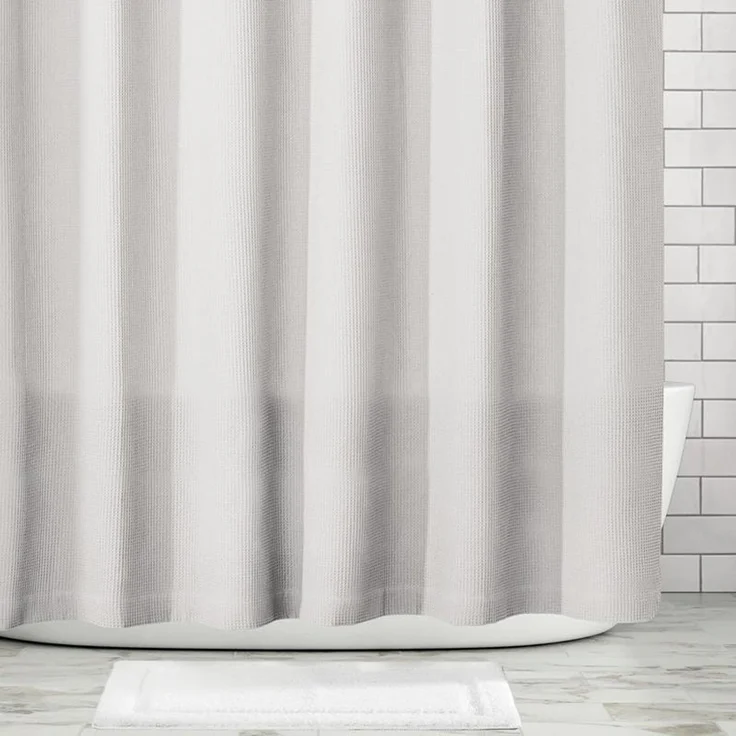 mDesign Luxus Duschvorhang Badewannenvorhang Waffelmuster Polyester Hellgrau – Bild 4