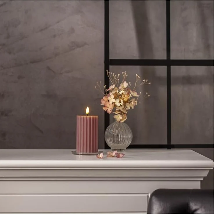 Star LED Echtwachs Stumpenkerze mit Timer, 7,5 x 15 cm, altrosa – Bild 5