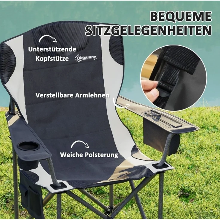 2er-Set Campingstuhl 94 x 62 x 100 cm – klappbar, gepolstert, mit Getränkehalter und Kühltasche – Bild 3