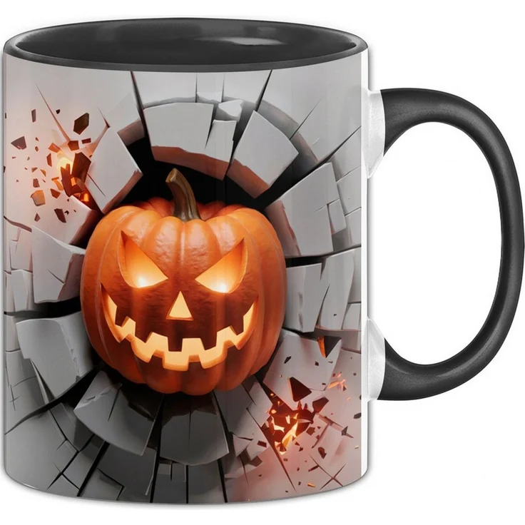 Trendation Tasse 3D Halloween Kürbis Tasse Geschenk Halloween Kürbis Durchbruch Wand – Bild 1