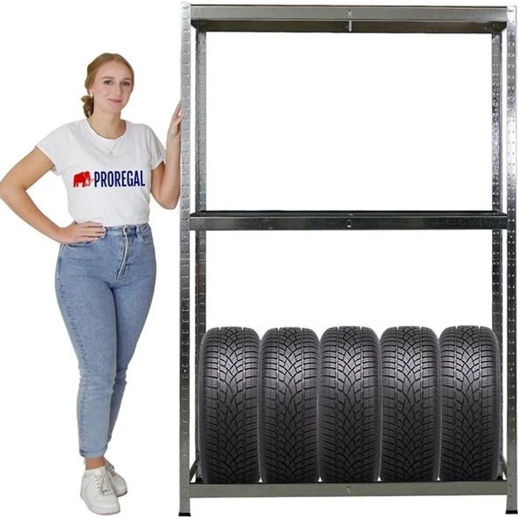 PROREGAL® Schwerlastregal Reifenregal RAGNAR 180x120x40cm 8 Reifen auf 2 Ebenen + Ablage – Bild 4