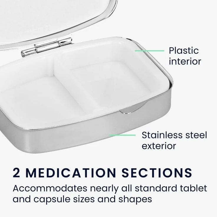 kwmobile Pillendose Edelstahl Tablettenbox mit 2 Fächern 5,5 x 4 x 1,5cm (1 St), Pillendose Tablettendose Tragbare Pillenbox Metall Medikamentenbox – Bild 2