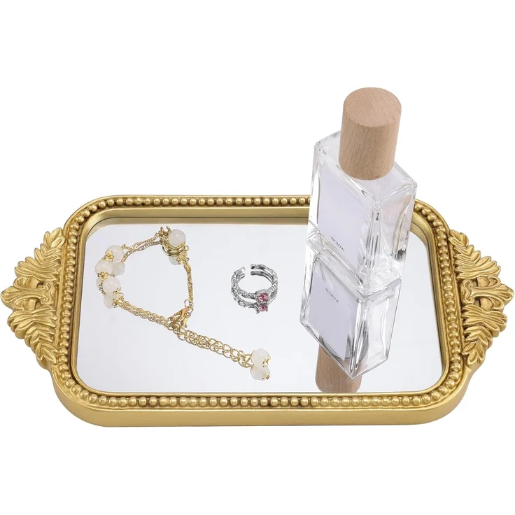Navaris Organizer Antikes Gold Tablett - Eleganter Parfum Organizer - Gold Deko (1 St) – Bild 1