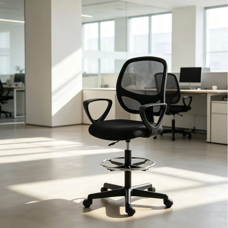 Bürostuhl mit Netzrücken, Fußring & höhenverstellbarem Sitz, 59x58x103-123 cm, Schwarz – Bild 2